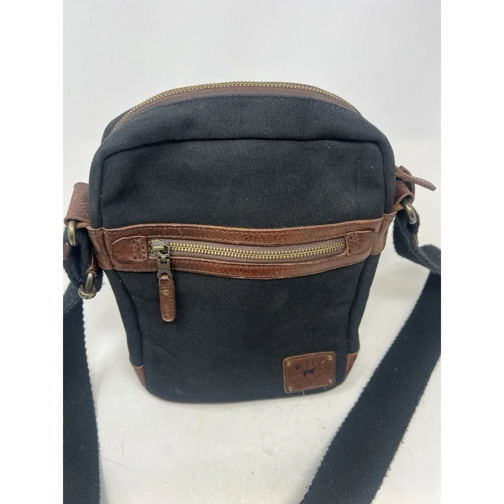 WILL LEATHER GOODS Black‎ Canvas And Leather Small Messenger Crossbody Bag